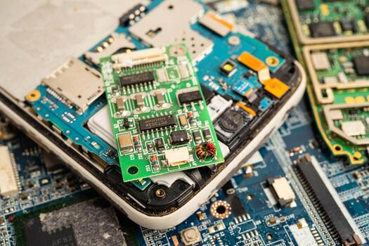 reparando potenciar circuito placa base de computadora portátil, electrónico, computadora hardware y tecnología. foto
