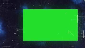 digital frame overlay futuristic tech background for content creation use with four slideshow presentation templates with green screen effect, suspense crime show program template with green screen video