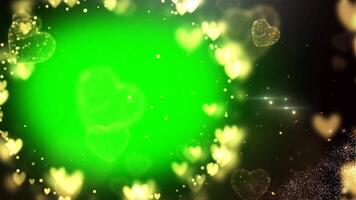 gyllene hjärtan grön skärm täcka över för romantisk innehåll skapande och bröllop animering bakgrund med två bildspel presentation mallar med grön skärm effekt video