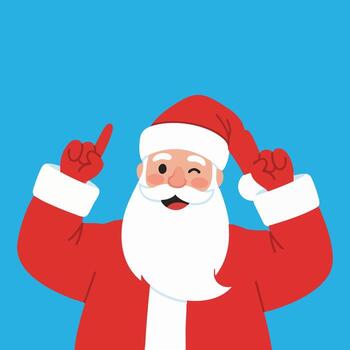 Santa Claus Winking and Pointing Upwards with a Cheerful Expression. vector