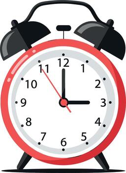 Red Alarm Clock Showing Three OClock. vector