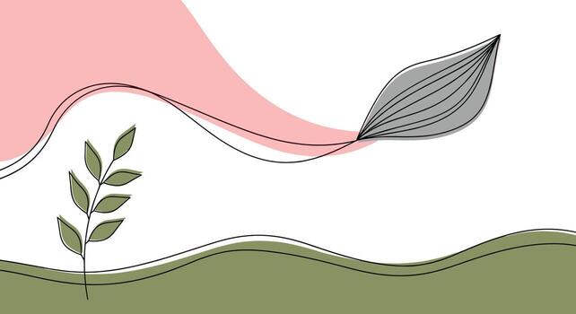 resumen botánico línea Arte con rosado y verde formas vector