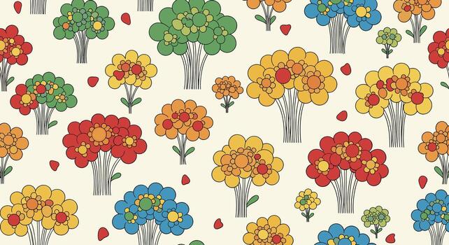 Colorful Abstract Trees and Flowers Pattern. vector