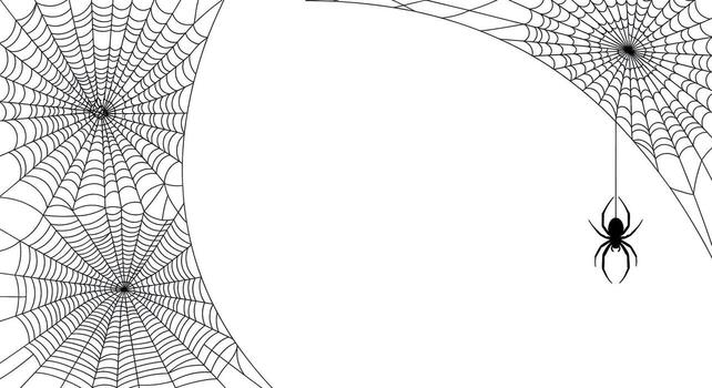 Creepy spider dangling from a web in a spooky corner creating a Halloween atmosphere with its intricate design and eerie presence on white vector