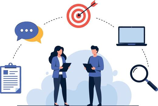 Business team collaborating on a project in a modern office environment brainstorming ideas and achieving goals with a positive and produc vector