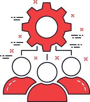 Team members collaborating under a gear mechanism symbolizing teamwork project management and efficient workflow in a modern business envi vector