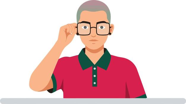 Man wearing glasses looking intently at the viewer. vector