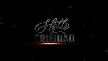 Olá trinidad uma cinematográfico título seqüência com fogosa acentos e espumante efeitos em uma Sombrio fundo video