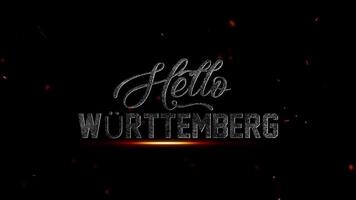 à moda texto animação uma dramático exibição do Olá Wurttemberg com espumante efeitos contra uma Sombrio fundo video