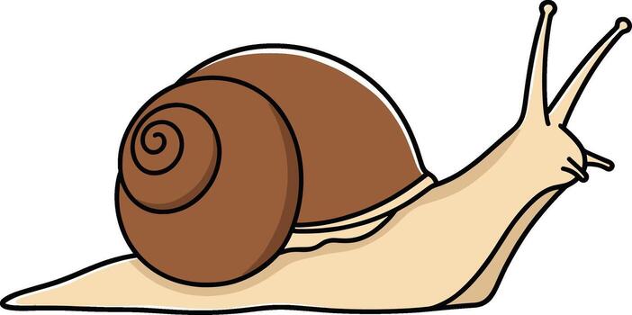Cartoon snail slowly crawling on a white surface showcasing its shell and antennae conveying a sense of calmness and natures slow pace vector