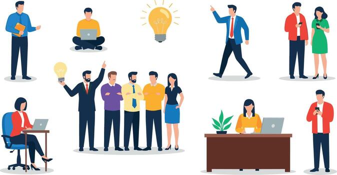 Diverse team members collaborating in a modern office environment brainstorming ideas and working together towards innovation and business vector