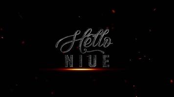 encender tu proyecto un ardiente, energético texto revelar para Hola niue con dinámica chispas, ideal para intros y cinematográfico marca video