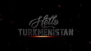 cinematográfico cumprimento para Turquemenistão com estilizado metálico letras e brilhando quente faíscas em uma dramático Preto fundo video