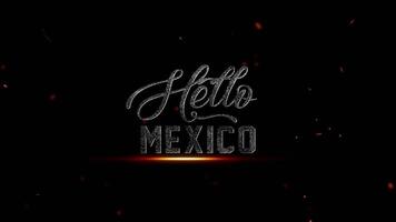 cativante 'olá México' texto dentro uma sofisticado cinematográfico estilo, apresentando intrincado metálico texturas e luminoso fogosa acentos em uma rígido Sombrio tela de pintura video