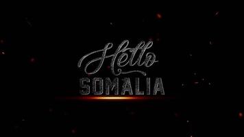 cinematográfico introdução gráfico apresentando a palavras Olá Somália dentro uma texturizado metálico Fonte com fogosa brasas e faíscas video