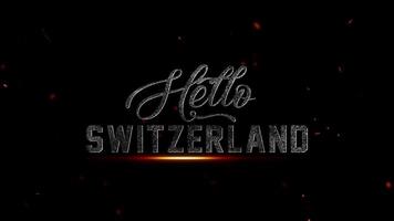 cinematográfico texto logotipo para Suíça, uma majestoso introdução com fogosa faíscas e uma escuro, dramático fundo video