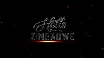 cinematográfico texto logotipo Olá Zimbábue com fogosa faíscas em uma Sombrio fundo, evocando uma sentido do caloroso bem-vinda e excitação para a nação video