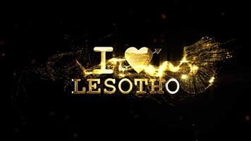 yo amor Lesoto texto efecto con dorado partículas y destellos en un oscuro fondo, un hermosa visual representación de afecto para el país video