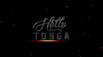 Tonga filmische groet naar Tonga, met stoutmoedig gloeiend tekst en dynamisch vurig deeltje Effecten Aan een diep zwart achtergrond video