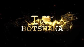 gyllene 'jag kärlek Botswana text, animerad med bländande partikel effekter på en mörk bakgrund, symboliserar nationell stolthet och djup tillgivenhet video