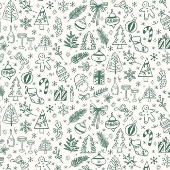 Christmas pattern with winter holiday elements. Hand-drawn festive background for printing on wrapping paper or fabric. vector