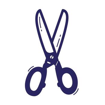 sencillo garabatear fuera línea ilustración de abierto tijeras en un profundo azul color para varios usos vector