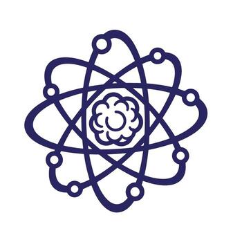 Atomic structure representation in a doodle style with orbiting particles on white background vector