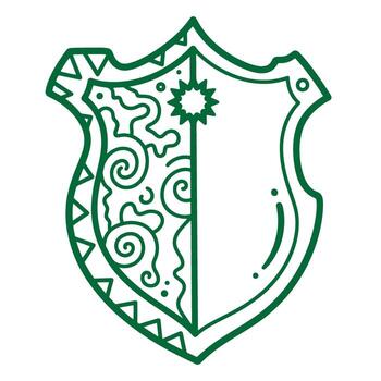 Green doodle shield design with ornamental swirls and blank space for symbols or text vector