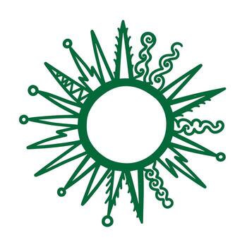 Green doodle sunburst design element with decorative lines and a blank circle center vector