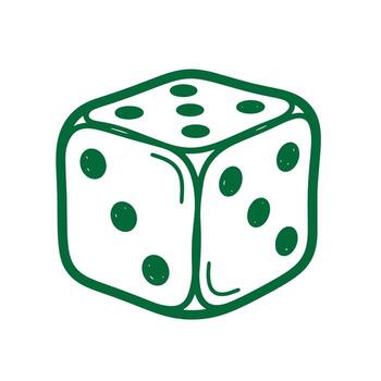 sencillo mano dibujado verde dado con negro pepitas para utilizar en juego y juego diseño vector