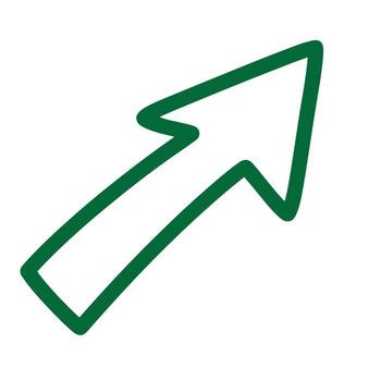 Green doodle arrow pointing upward on a white background simple modern design vector