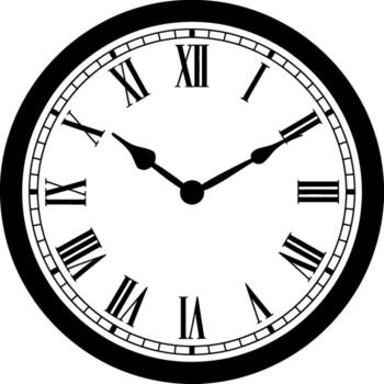 Black and white analog clock face with Roman numerals and hands time vector