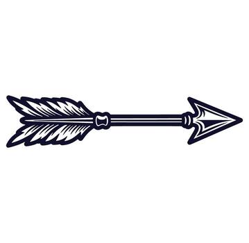 Detailed illustration of a decorative arrow featuring feathered fletching and sharp point vector