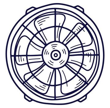 Overhead view of a simple hand-drawn fan illustration perfect for summer and cooling concepts vector