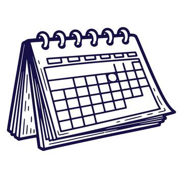 Hand drawn illustration of a desk calendar with a date marked in simple linear style vector