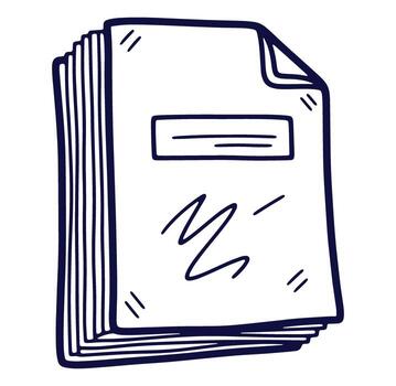 Hand drawn stack of documents with scribbled notes and labeling in simple line art vector