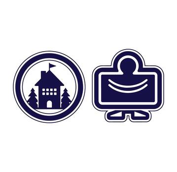 illustration featuring house icon within a circle and a computer monitor symbol vector