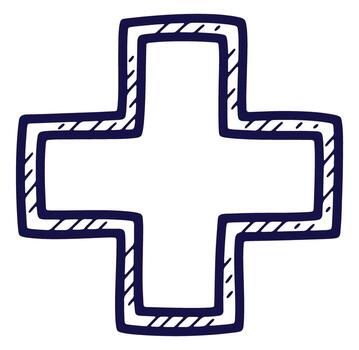 Hand drawn navy blue cross symbol isolated on a white background design element vector