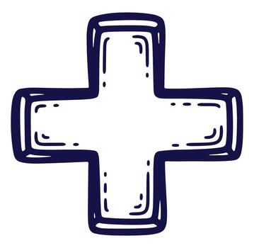 Simple hand drawn cross icon in dark blue with rounded corners on white background vector