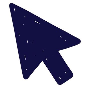 Hand drawn blue cursor arrow pointing direction on a clean white background vector