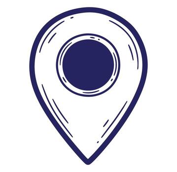 Hand drawn location pin icon in deep blue color for mapping and navigation purposes. vector