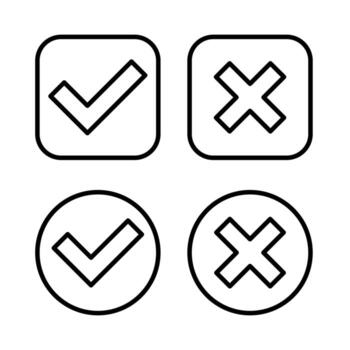 Checkmark and cross line icon set in square circle shapes. vector