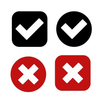 Checkmark and cross solid color icon set in black red collection vector