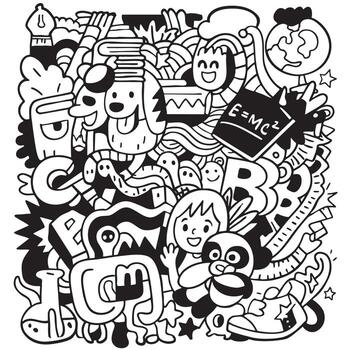 Isolated separated layered lineart outline science doodle with happy expression and playful vector