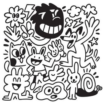 Isolated separated layered lineart outline cartoon animals and characters with playful happy vector