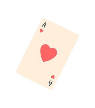 Flat poker playing card ace of hearts. Casino game card, table boardgame element. Perfect for hobby, fun, and entertainment concepts in graphic style and isolated format. vector