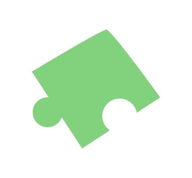 Simple green jigsaw puzzle piece in flat silhouette style. A key element of table and board games, often linked to kids and childhood fun. Perfect for toy concepts hobby designs, combining playful vector