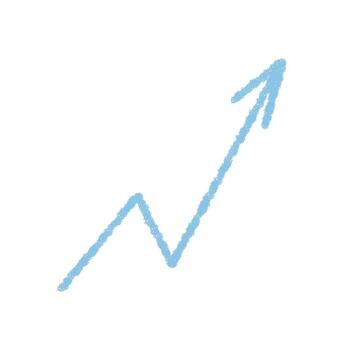 Hand drawn blue chalk swirl arrow with a sketch stroke and up pointer. This abstract symbol is a creative element for graphic use, an expressive arrow in chalk style with sketchy effect. vector