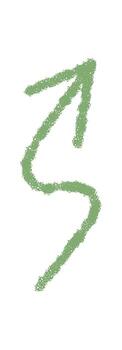 Green crayon swirl arrow sketch in chalk style. Hand drawn turn, up pointer as unique element and playful symbol, ideal for accent or modern communication design concepts. vector