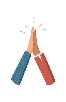 Flat style highfive gesture with diverse hands. Symbol of teamwork and solidarity. A representation of partnership, friendship, and people unity. Colorful artwork for social themes, community vector